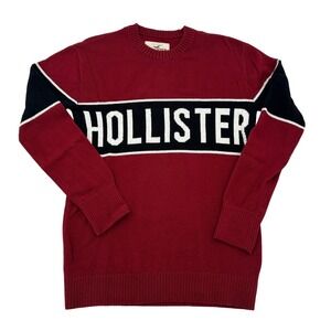 Hollister Size XS Burgundy Crew Neck Knit Sweater Womens Color Block Preppy Cozy